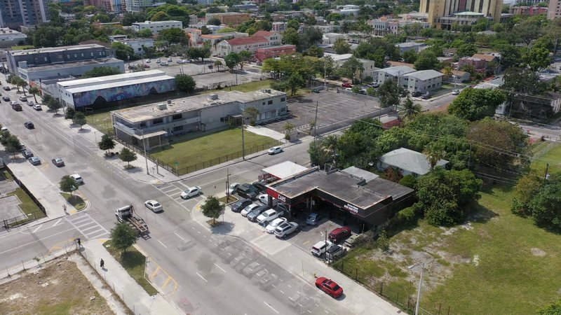 Aerial view of the auto repair property beside a main road